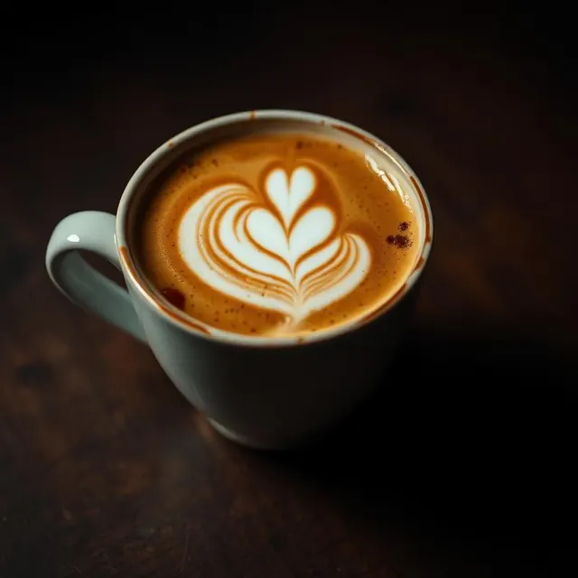 Cappuccino com desenho de latte art em xícara branca