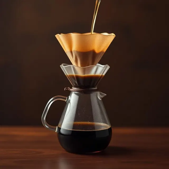 Café sendo coado em Hario V60 sobre jarra de vidro